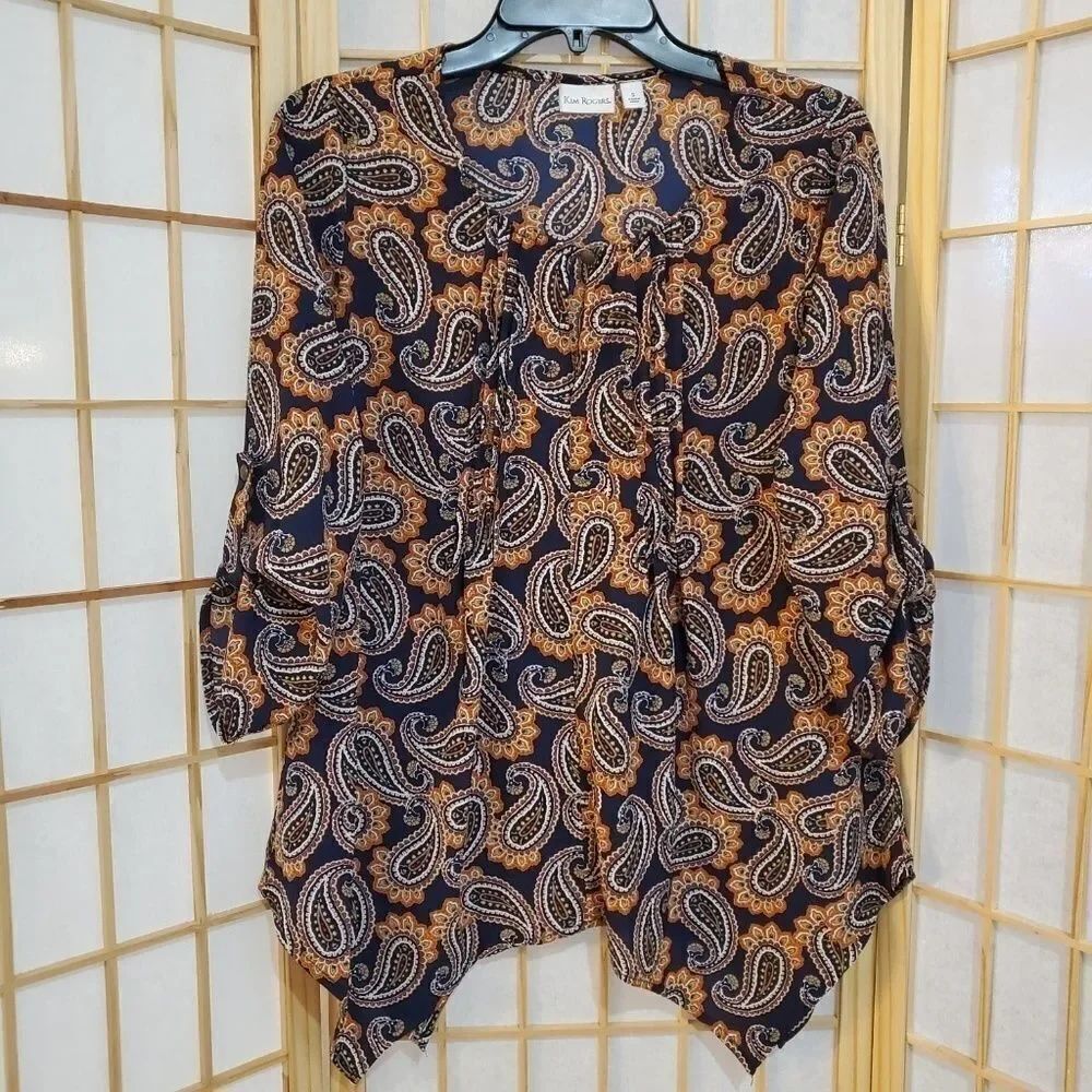Kim Rogers Paisley Offset Hem Blouse Small - Picture 2 of 8